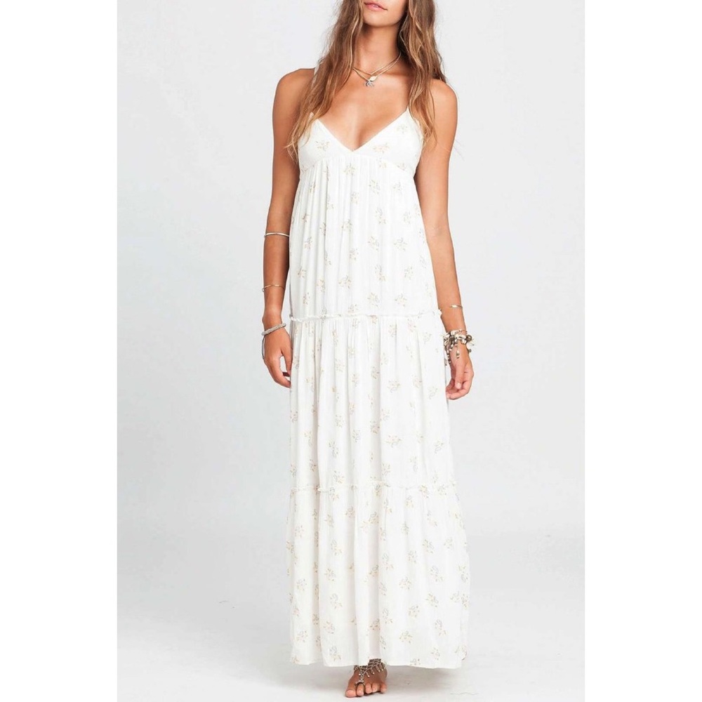 Billabong Sun Lovin White Tiered Floral Long Maxi Dress Size L Floral Lavender